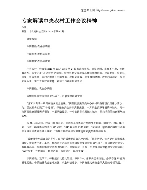 专家解读中央农村工作会议精神