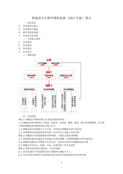 高中生物教师职称考试材料整理：普通高中生物学课程标准(2017年版)要点