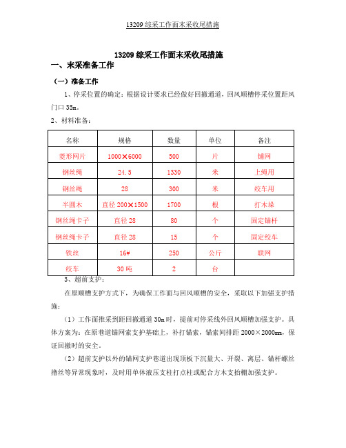 13209工作面收尾措施