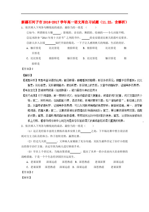 新疆石河子市2016-2017学年高一语文周自习试题(11.22,含解析)