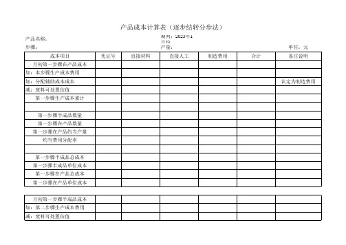 产品成本计算表(模版)