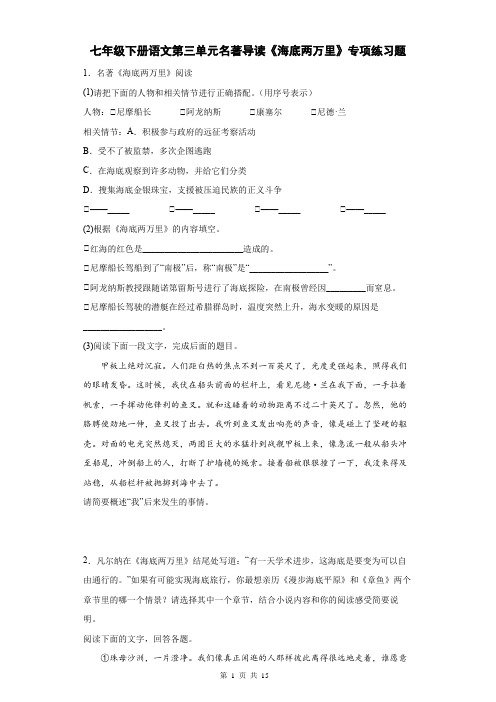 七年级下册语文第六单元名著导读《海底两万里》专项练习题(Word版,含答案)