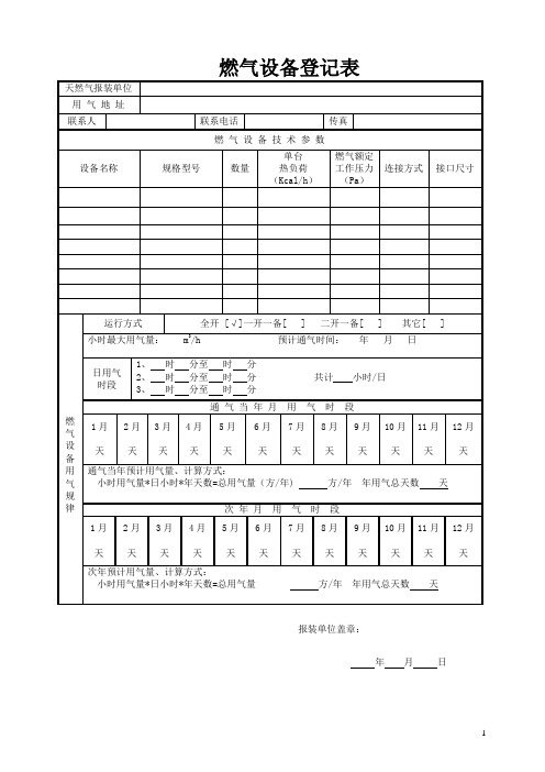 最新湖北省燃气设备登记表