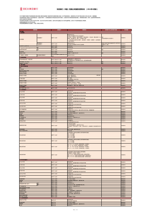东亚银行(中国)有限公司服务收费标准 (2012年4月版)