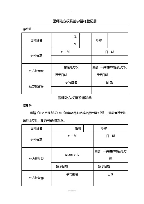 医师处方权及签字留样登记册