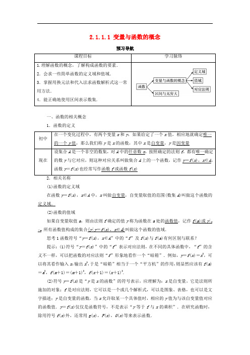 高中数学 第二章 函数 2.1 函数 2.1.1.1 变量与函数的