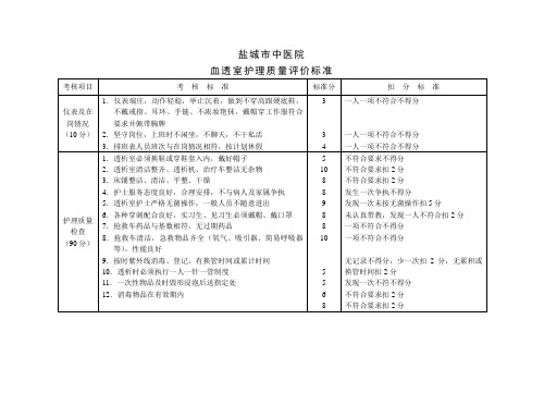 血透室护理质量评价标准