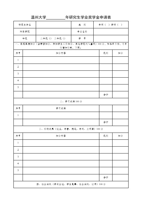 研究生学业奖学金申请表