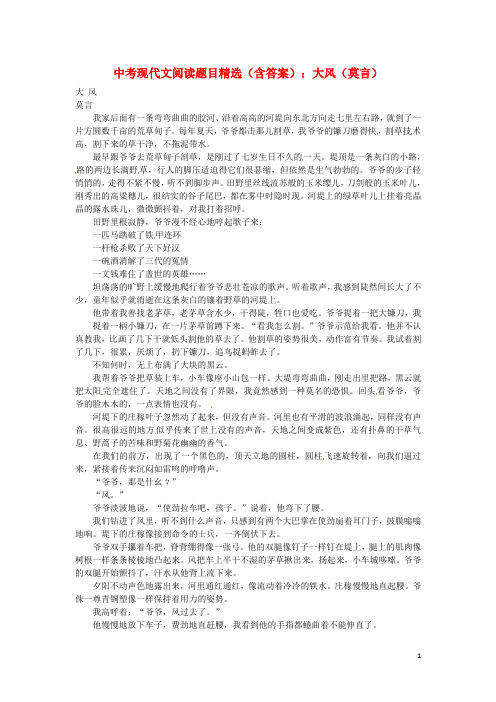 【备考2014】中考语文 现代文阅读题目精选 大风(莫言) 新人教版
