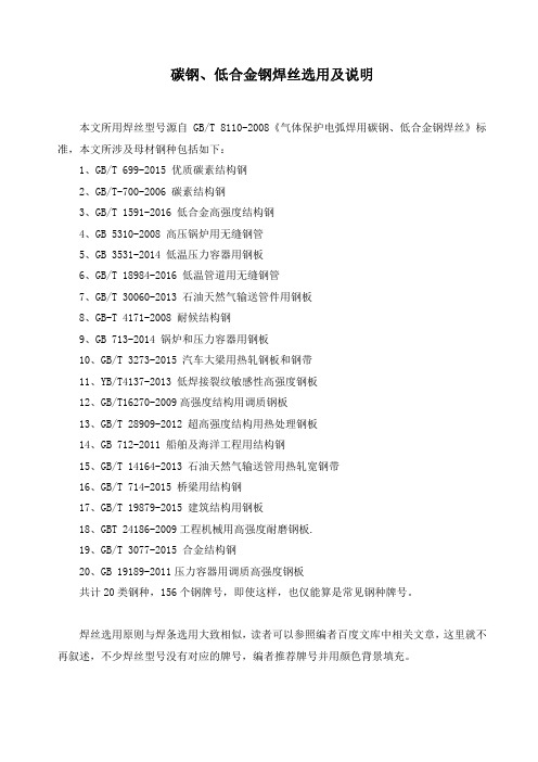 碳钢、低合金钢焊丝选用及说明