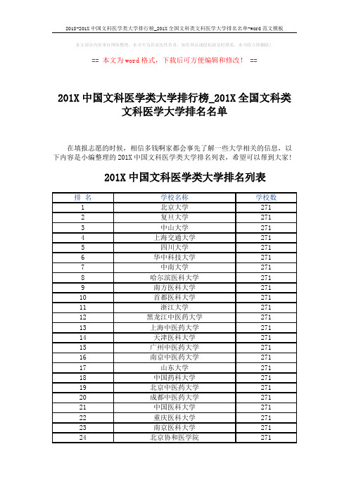 2018-201X中国文科医学类大学排行榜_201X全国文科类文科医学大学排名名单-word范文模板 (5页)