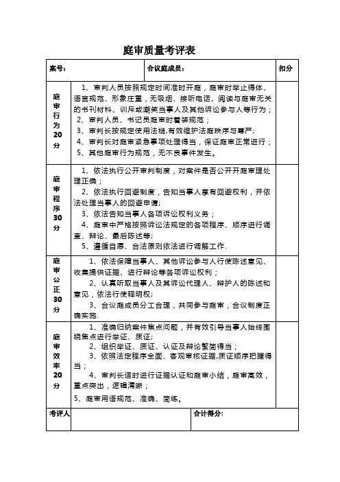 庭审质量考评表