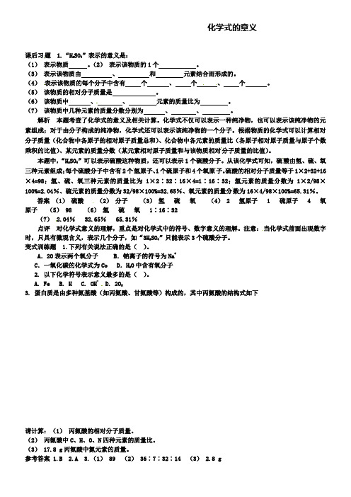 鲁教版九年级化学例题解析：化学式的意义