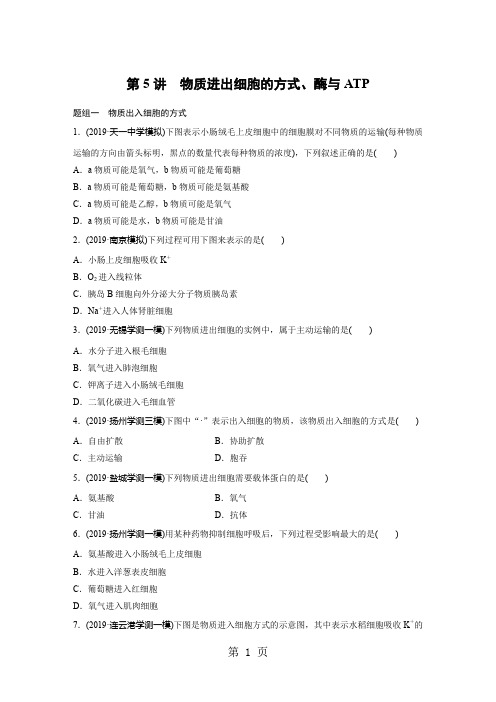 2019年江苏省小高考学业水平测试生物考前对点练 (全解析)第5讲   物质进出细胞的方式、酶与ATP