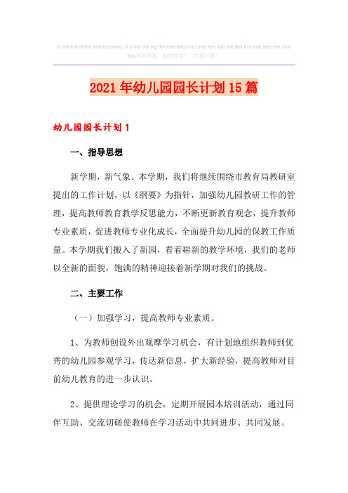 2021年幼儿园园长计划15篇