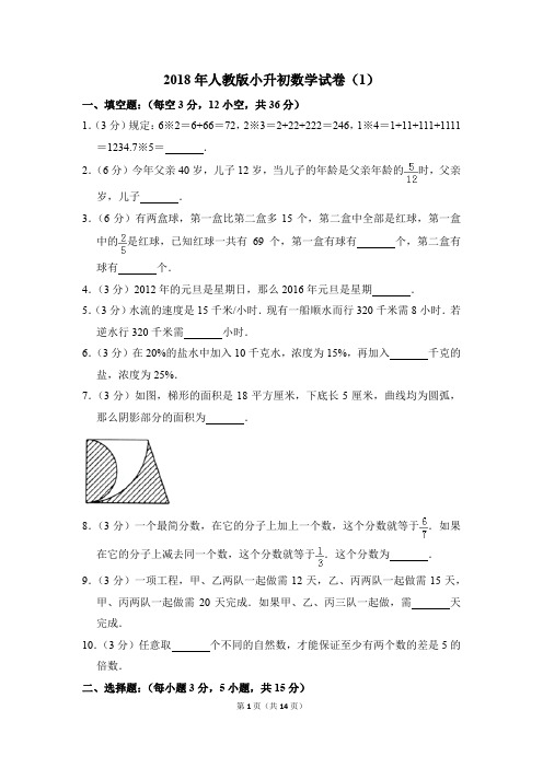 2018年人教版小升初数学试卷(1)(解析版)