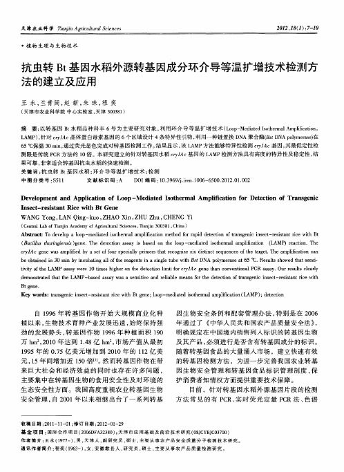 抗虫转Bt基因水稻外源转基因成分环介导等温扩增技术检测方法的建立及应用