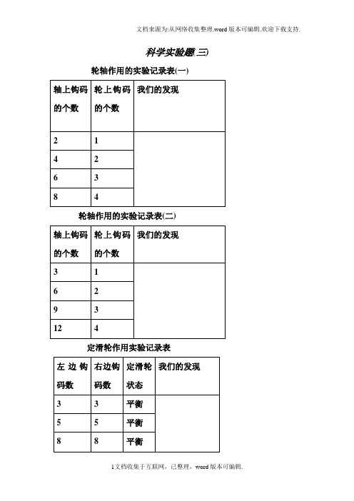 轮轴作用的实验记录表