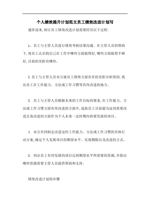 2020年个人绩效提升计划范文员工绩效改进计划写