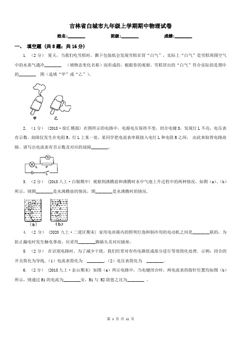 吉林省白城市九年级上学期期中物理试卷