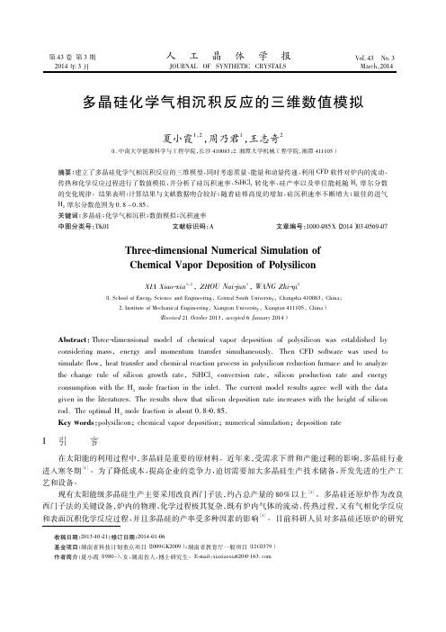 多晶硅化学气相沉积反应的三维数值模拟