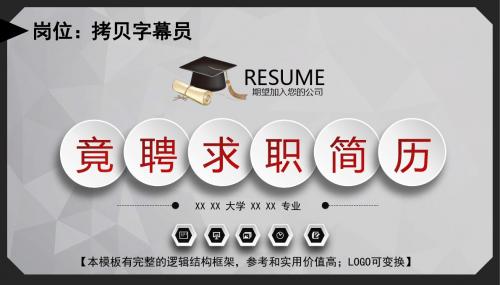 影视动画制作员岗位求职简历竞聘工作汇报实用框架完整动态PPT模板