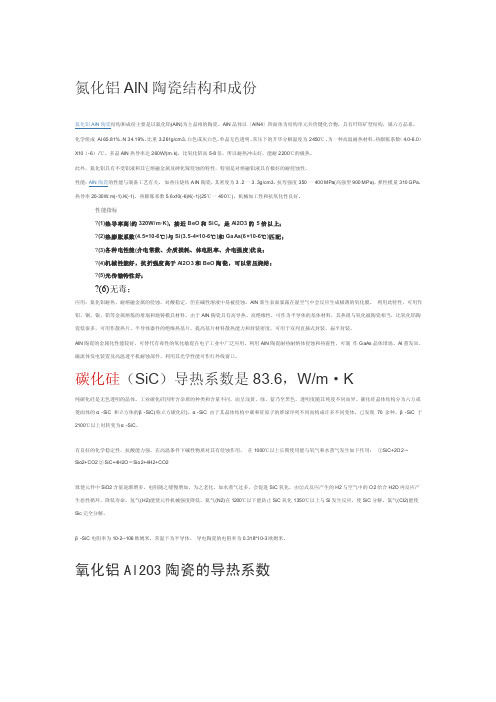 各种陶瓷材料热学参数