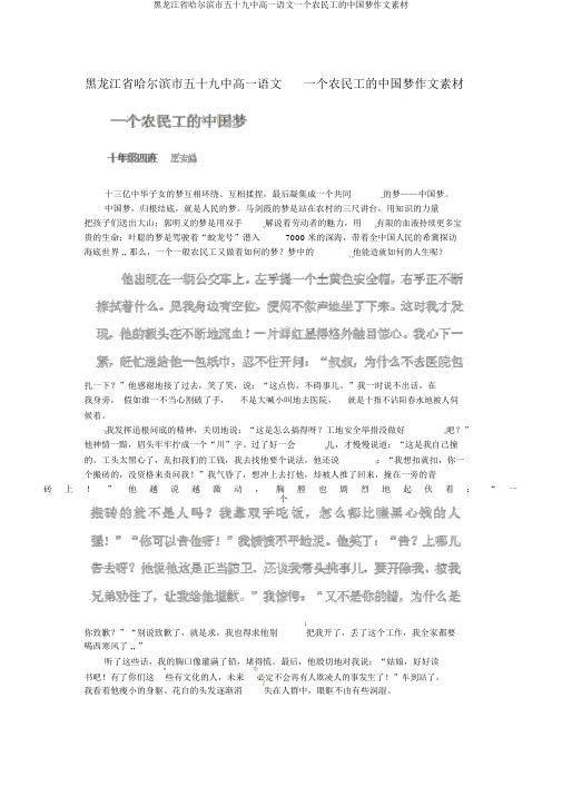 黑龙江省哈尔滨市五十九中高一语文一个农民工的中国梦作文素材