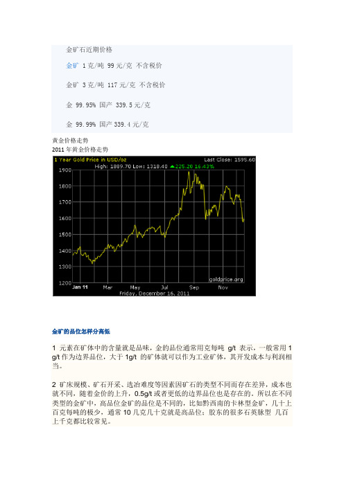 金矿石储量品位比较