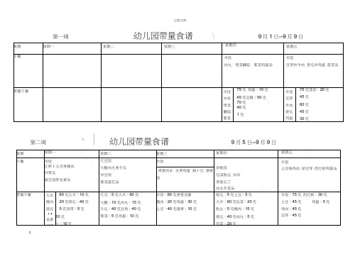 幼儿园带量食谱(秋)
