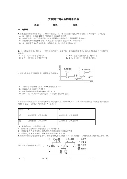 安徽高二高中生物月考试卷带答案解析
