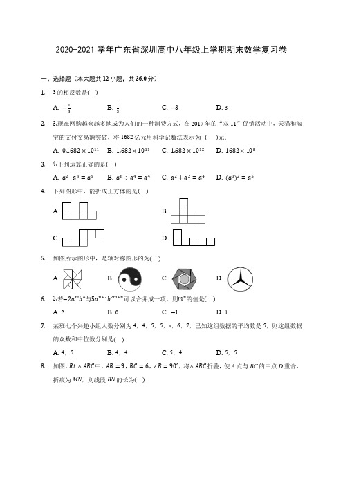 2020-2021学年广东省深圳高中八年级上学期期末数学复习卷 (含答案解析)