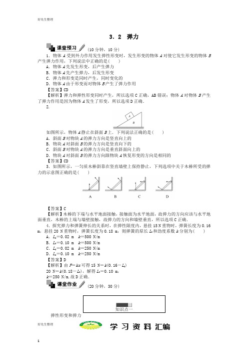 高中物理第三章相互作用3.2弹力同步测试含解析新人教版必修089