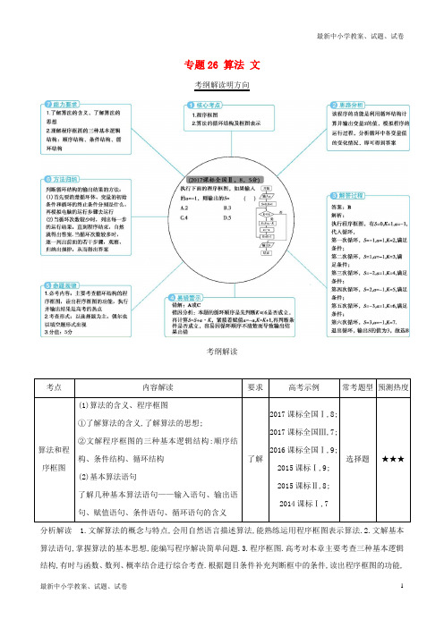 三年高考2016_2018高考数学试题分项版解析专题26算法文含解析92