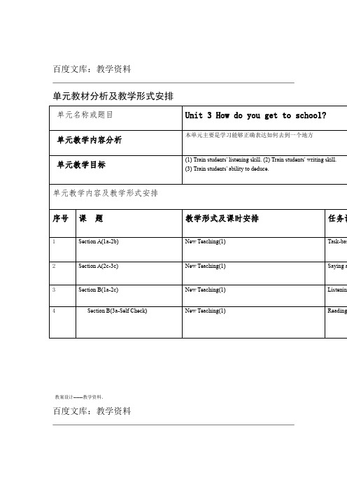人教版新目标七年级下册英语Unit 3 教学设计