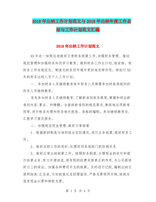 2018年出纳工作计划范文与2018年出纳年度工作总结与工作计划范文汇编.doc
