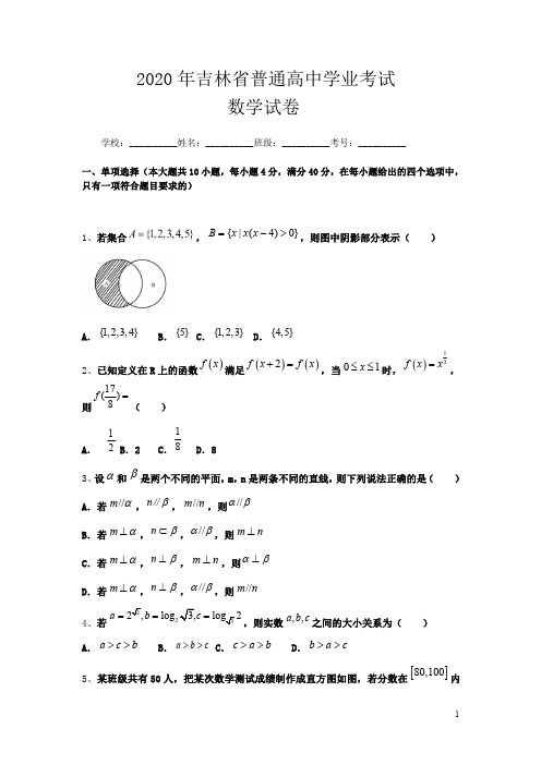 吉林省长春市第一五一中学2021届高三学业模拟考试数学试题(一)含答案