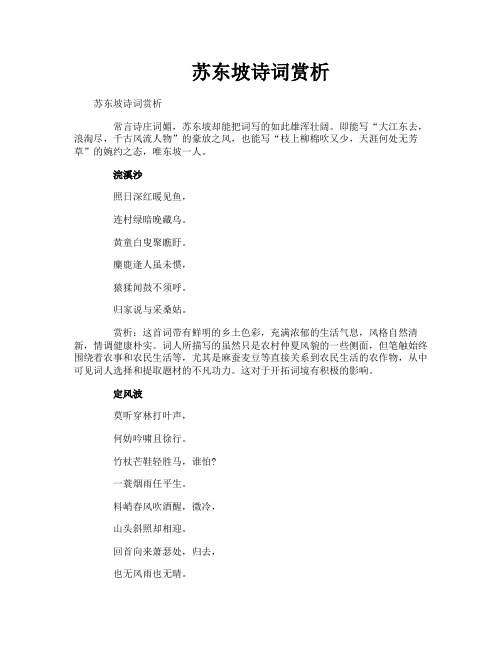 苏东坡诗词赏析