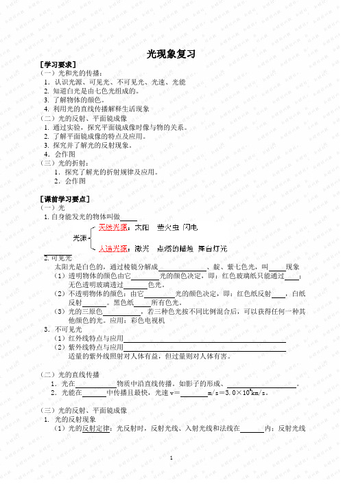 中考物理第一轮复习(光学)导学稿