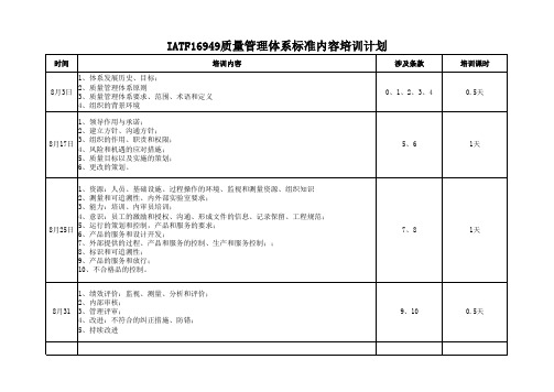IATF16949质量管理体系标准内容培训计划模板