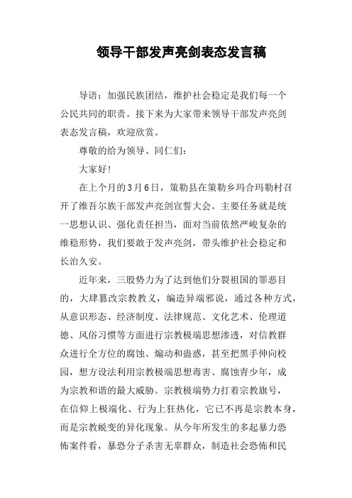 领导干部发声亮剑表态发言稿(篇二)