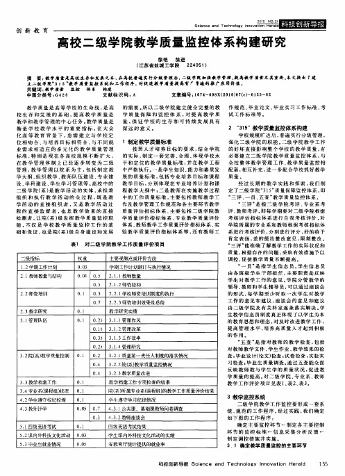 高校二级学院教学质量监控体系构建研究