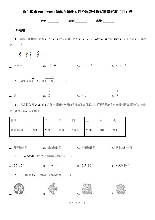 哈尔滨市2019-2020学年九年级4月份阶段性测试数学试题(II)卷