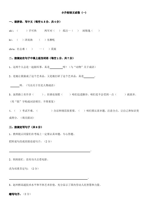 2021年人教版小升初考试语文五套试卷及答案打印版