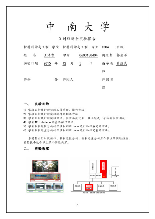 本科：晶体X射线衍射实验报告(参考格式)解析
