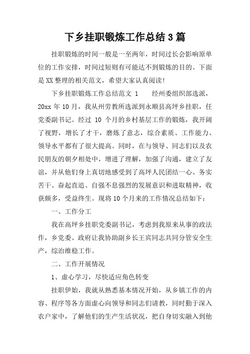 下乡挂职锻炼工作总结3篇