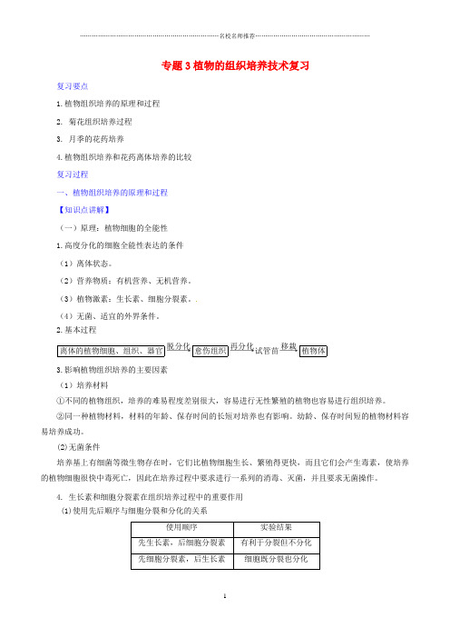 高中生物 专题3 植物的组织培养技术复习名师精选教案 新人教版选修1