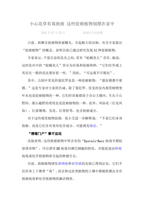 小心花草有毒致癌 这些促癌植物别摆在家中
