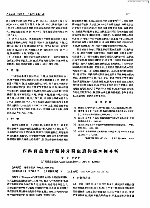 西酞普兰治疗精神分裂症后抑郁30例分析