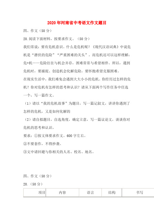 2020年河南省中考语文作文题目